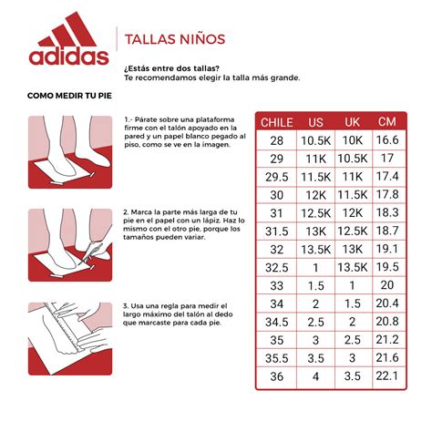 adidas tallas para niños